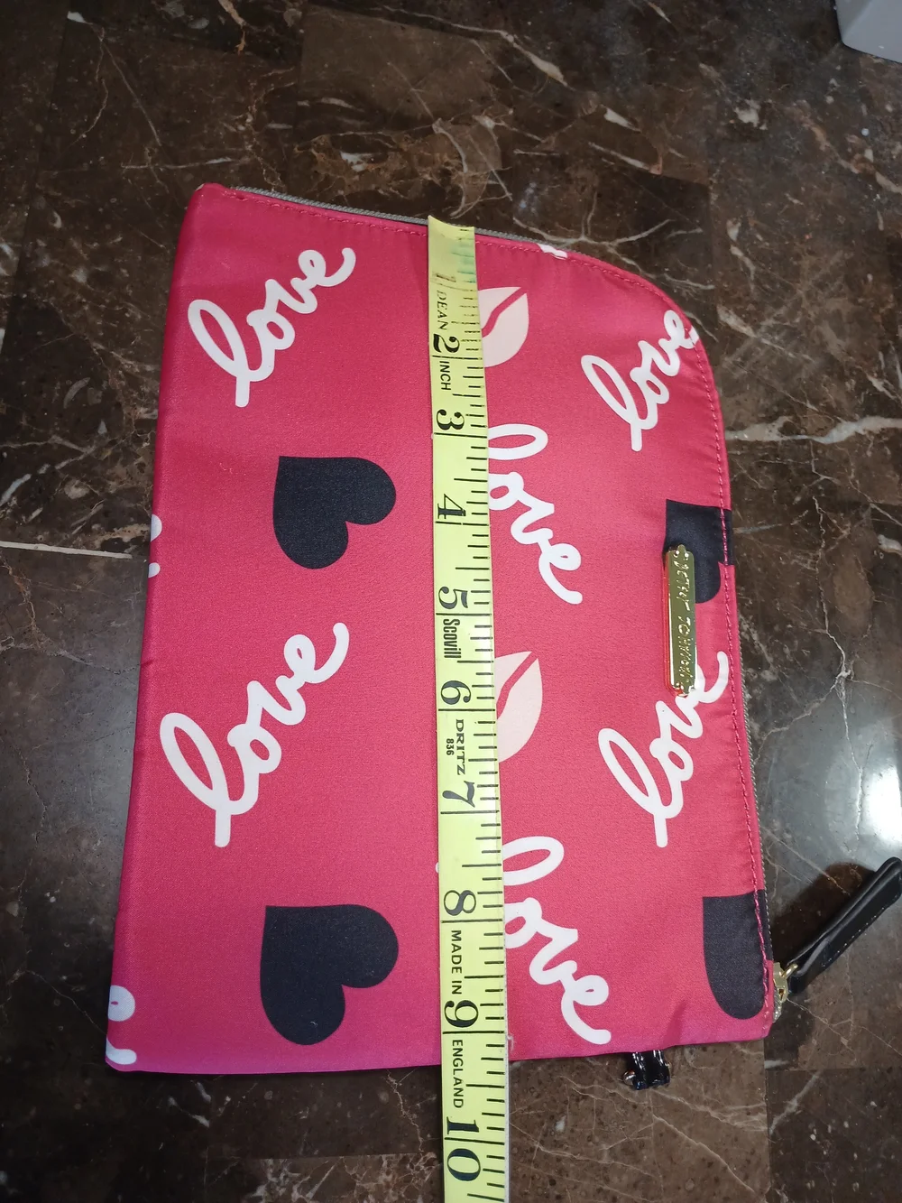 Betsey Johnson Pink 'Love' Script & Hearts Zip Pouch